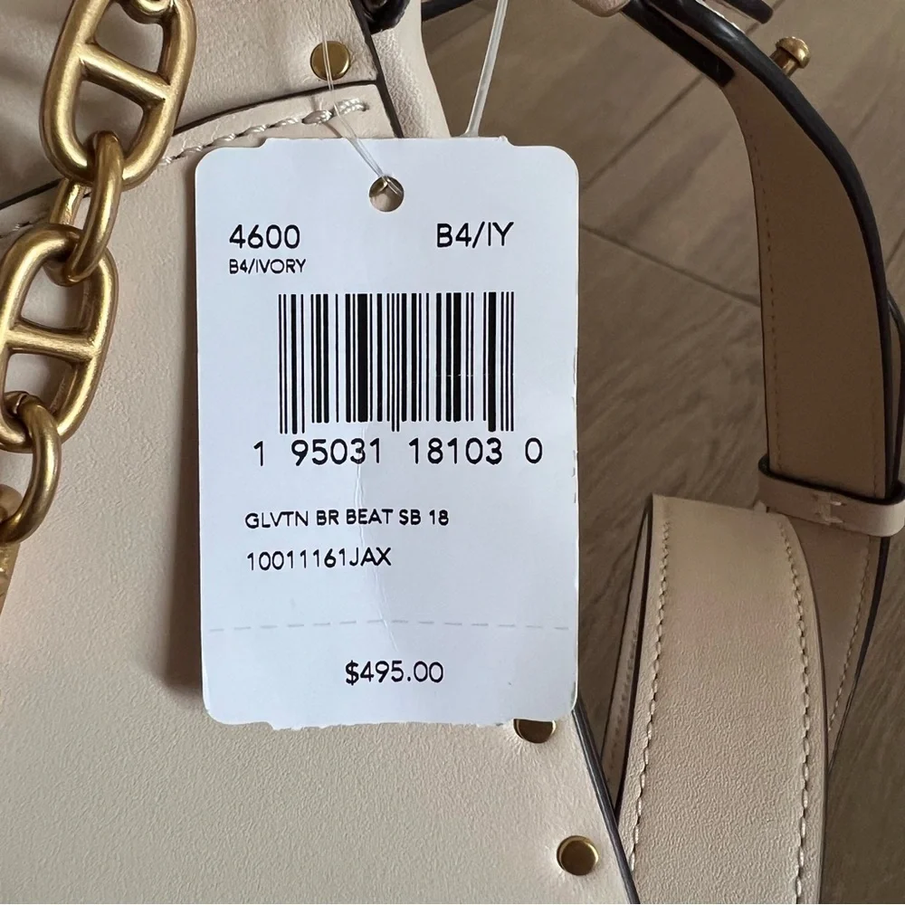Coach Cream and Gold Chain Leather Crossbody Bag